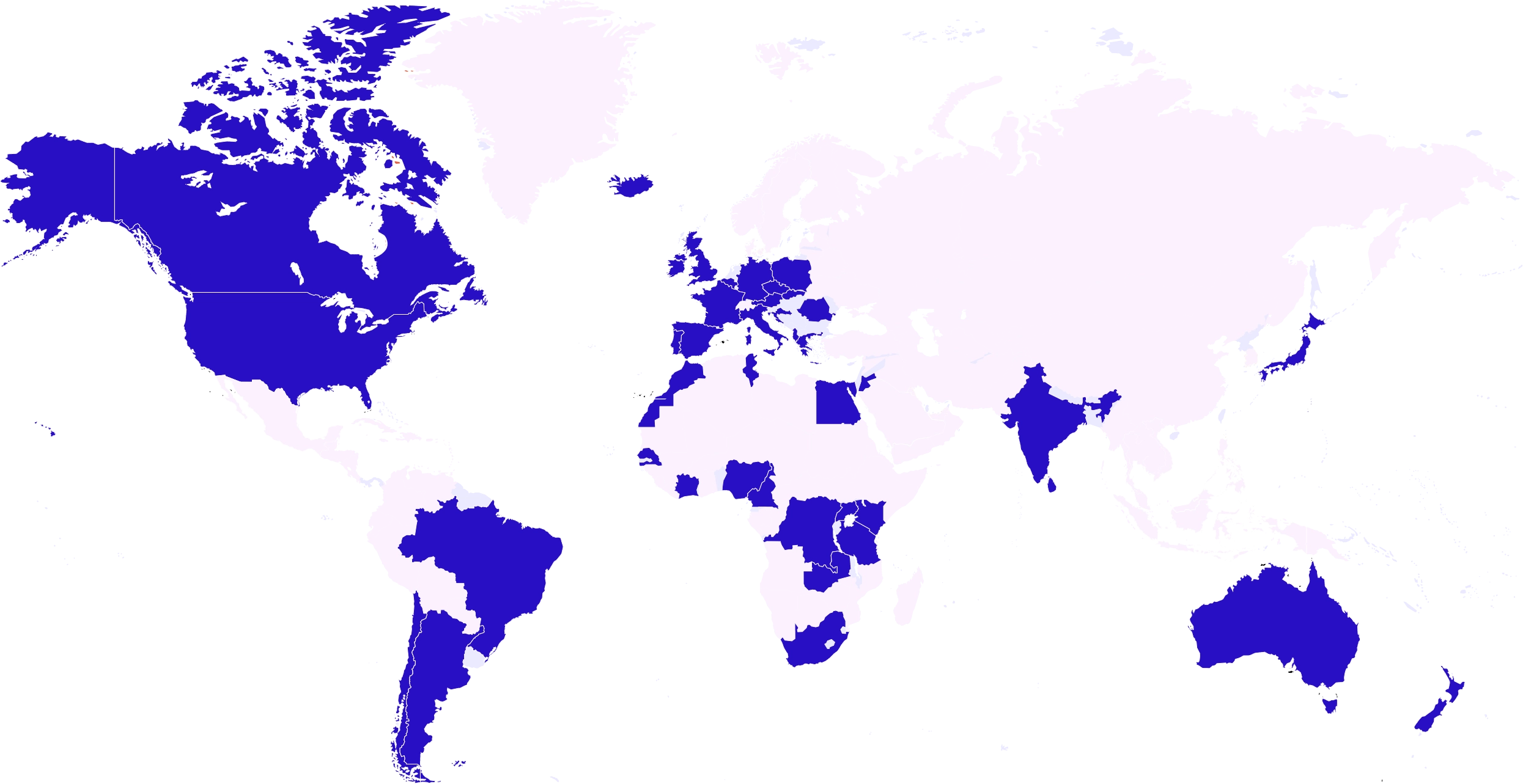A map showing the availability of Aduna APIs